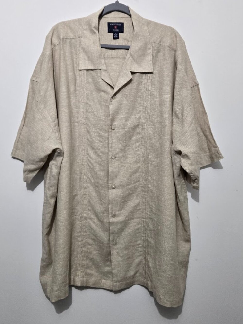 Saddlebred Mens Linen Blend Button Up Shirt Sz 4X Tan Beach Travel Vaca Cruise